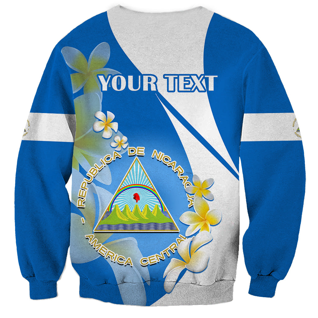 Custom Nicaragua Independence Day Sweatshirt Nicaraguan Coat of Arms With Sacuanjoche Flowers - Wonder Print Shop