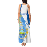Custom Nicaragua Independence Day Tank Maxi Dress Nicaraguan Coat of Arms With Sacuanjoche Flowers - Wonder Print Shop