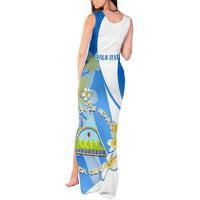 Custom Nicaragua Independence Day Tank Maxi Dress Nicaraguan Coat of Arms With Sacuanjoche Flowers - Wonder Print Shop