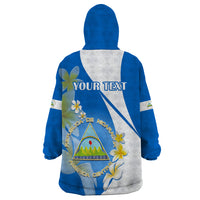 Custom Nicaragua Independence Day Wearable Blanket Hoodie Nicaraguan Coat of Arms With Sacuanjoche Flowers - Wonder Print Shop