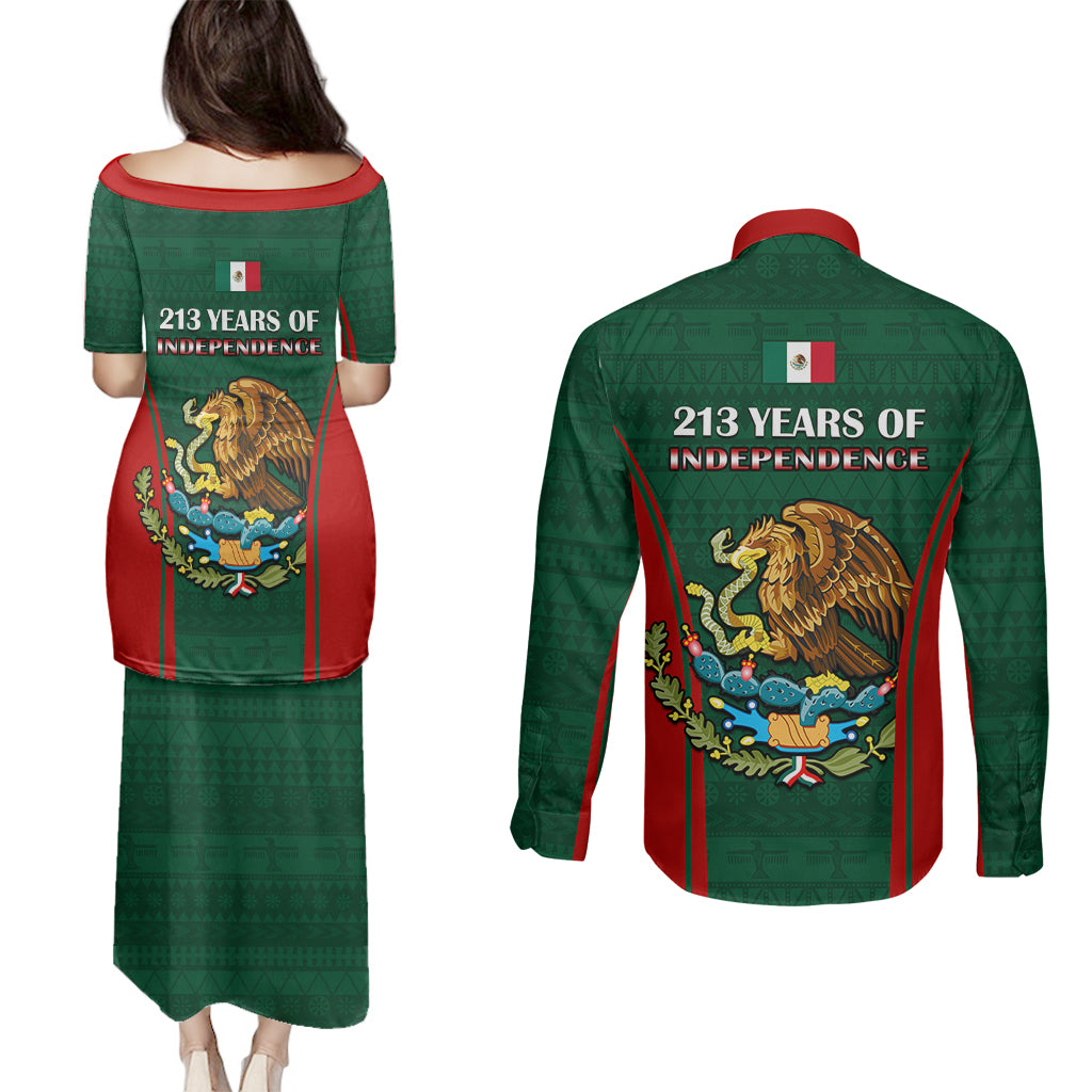 Mexico Independence Day Couples Matching Puletasi Dress and Long Sleeve Button Shirts Happy 213th Anniversary Mexican Proud - Wonder Print Shop