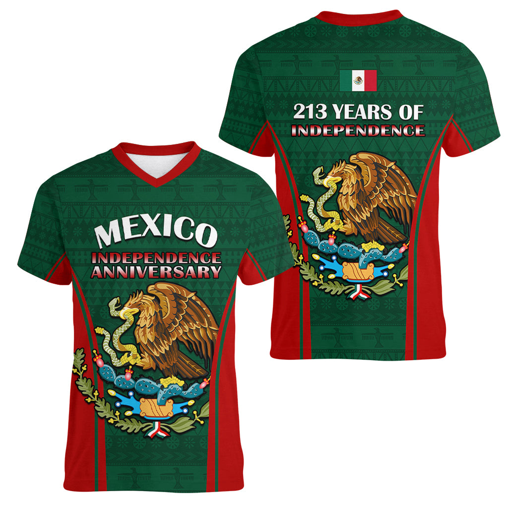Mexico Independence Day Women V Neck T Shirt Happy 213th Anniversary Mexican Proud - Wonder Print Shop