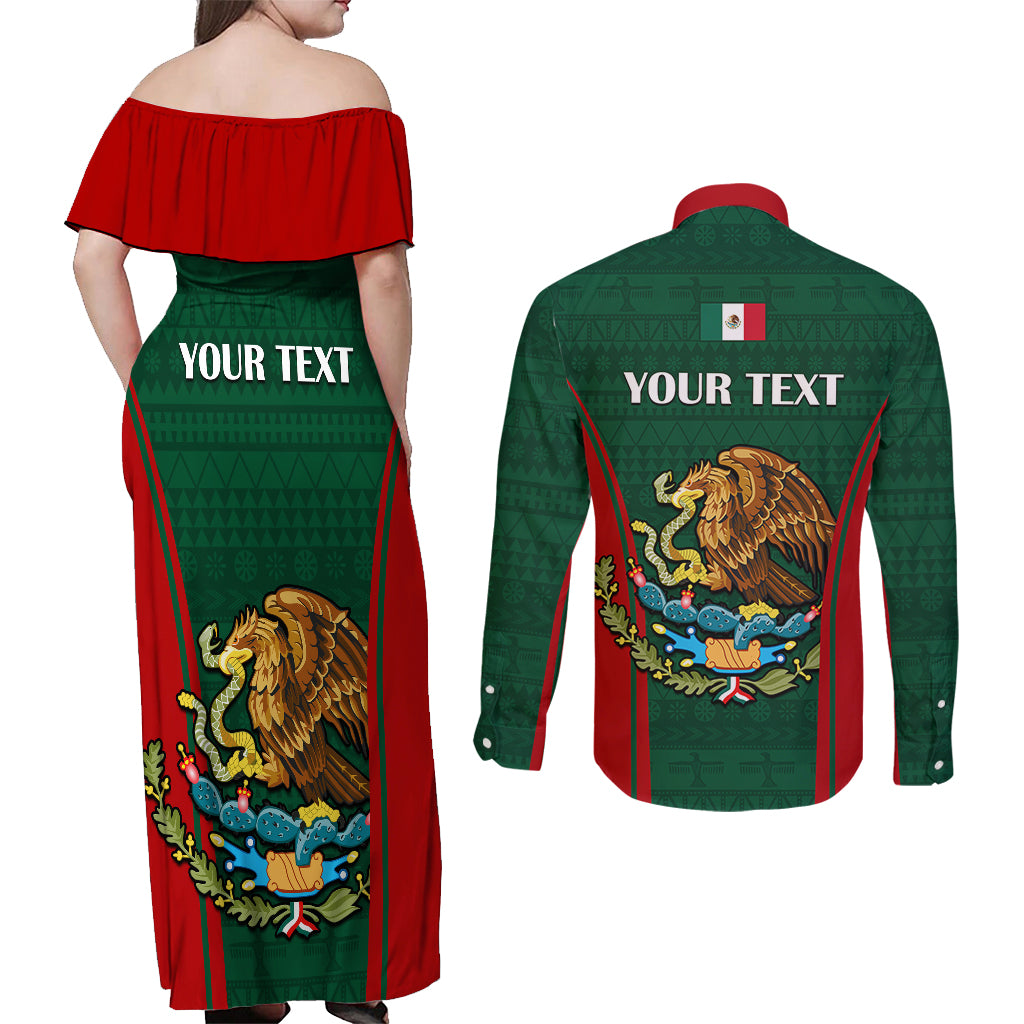 Custom Mexico Independence Day Couples Matching Off Shoulder Maxi Dress and Long Sleeve Button Shirts Happy 213th Anniversary Mexican Proud - Wonder Print Shop