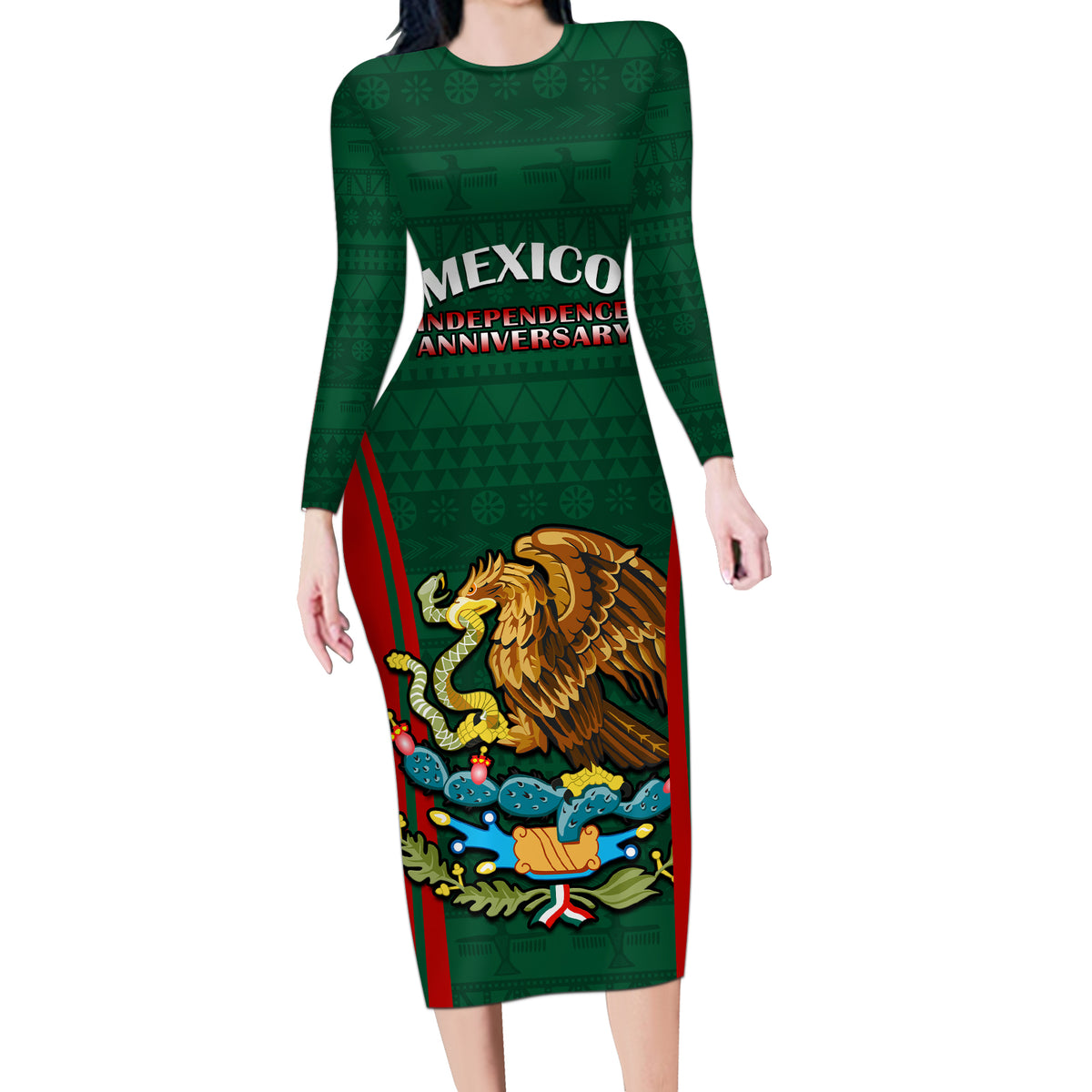 Custom Mexico Independence Day Long Sleeve Bodycon Dress Happy 213th Anniversary Mexican Proud - Wonder Print Shop