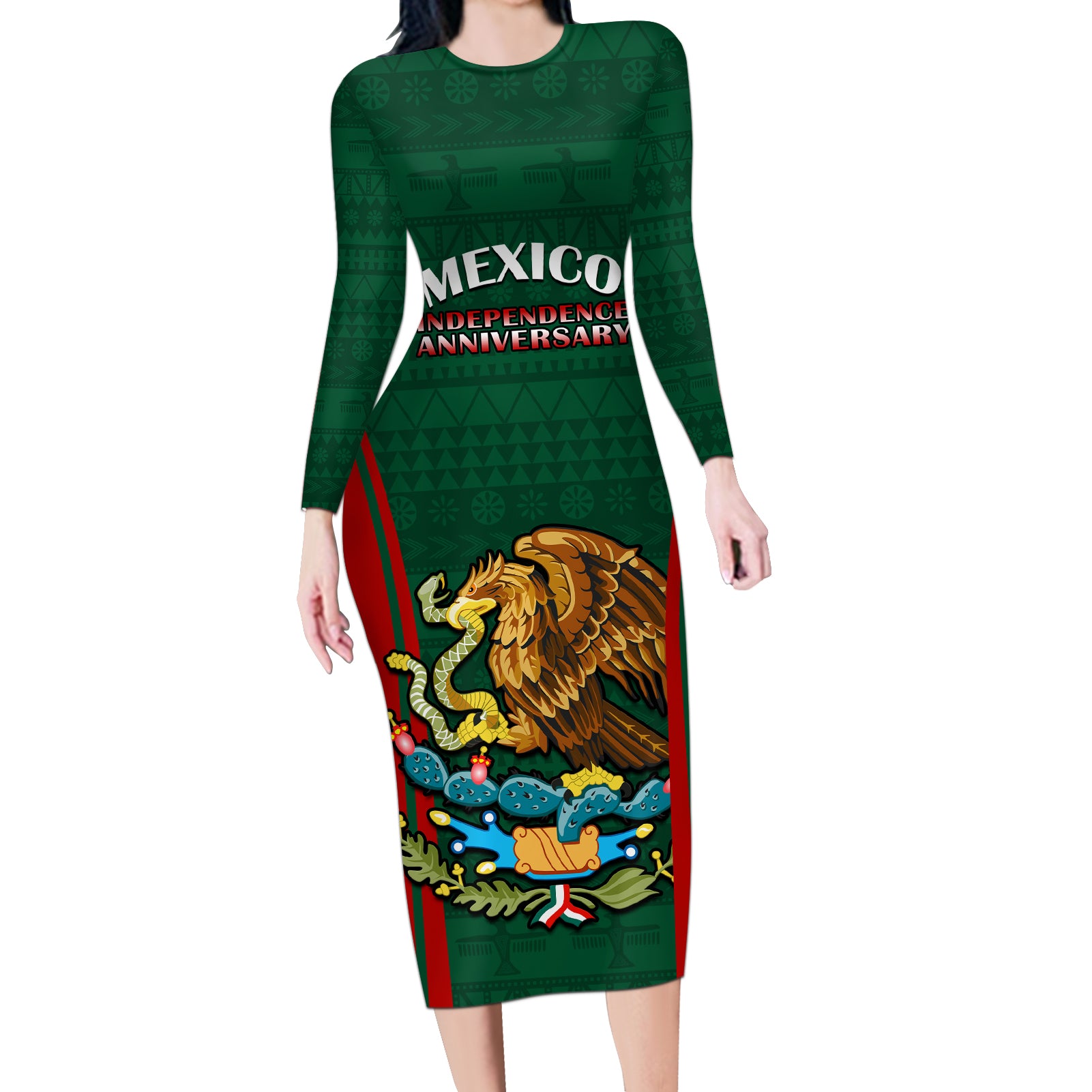 Custom Mexico Independence Day Long Sleeve Bodycon Dress Happy 213th Anniversary Mexican Proud - Wonder Print Shop