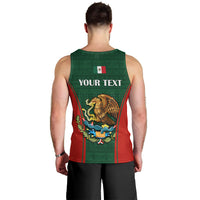 Men's green and red tank top back with eagle crest and small flag detail.