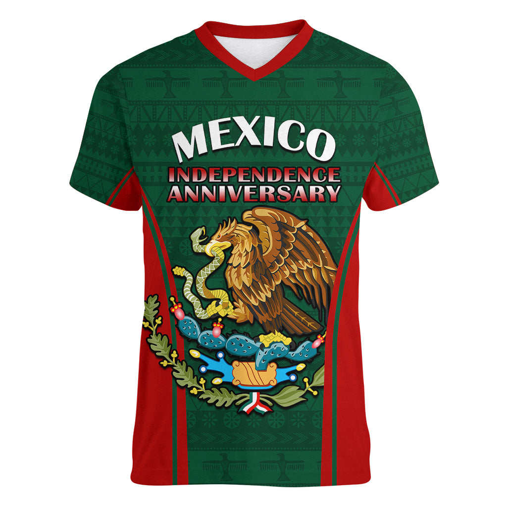 Custom Mexico Independence Day Women V Neck T Shirt Happy 213th Anniversary Mexican Proud - Wonder Print Shop