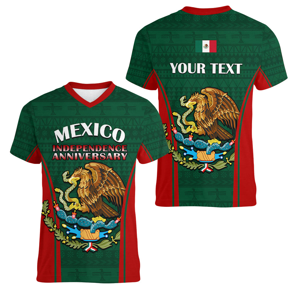 Custom Mexico Independence Day Women V Neck T Shirt Happy 213th Anniversary Mexican Proud - Wonder Print Shop