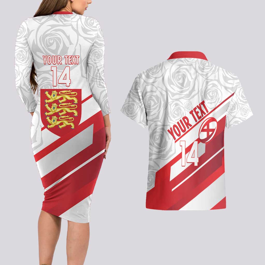 England Rugby Custom Couples Matching Long Sleeve Bodycon Dress and Hawaiian Shirt 2025 Come On Red Roses - Wonder Print Shop