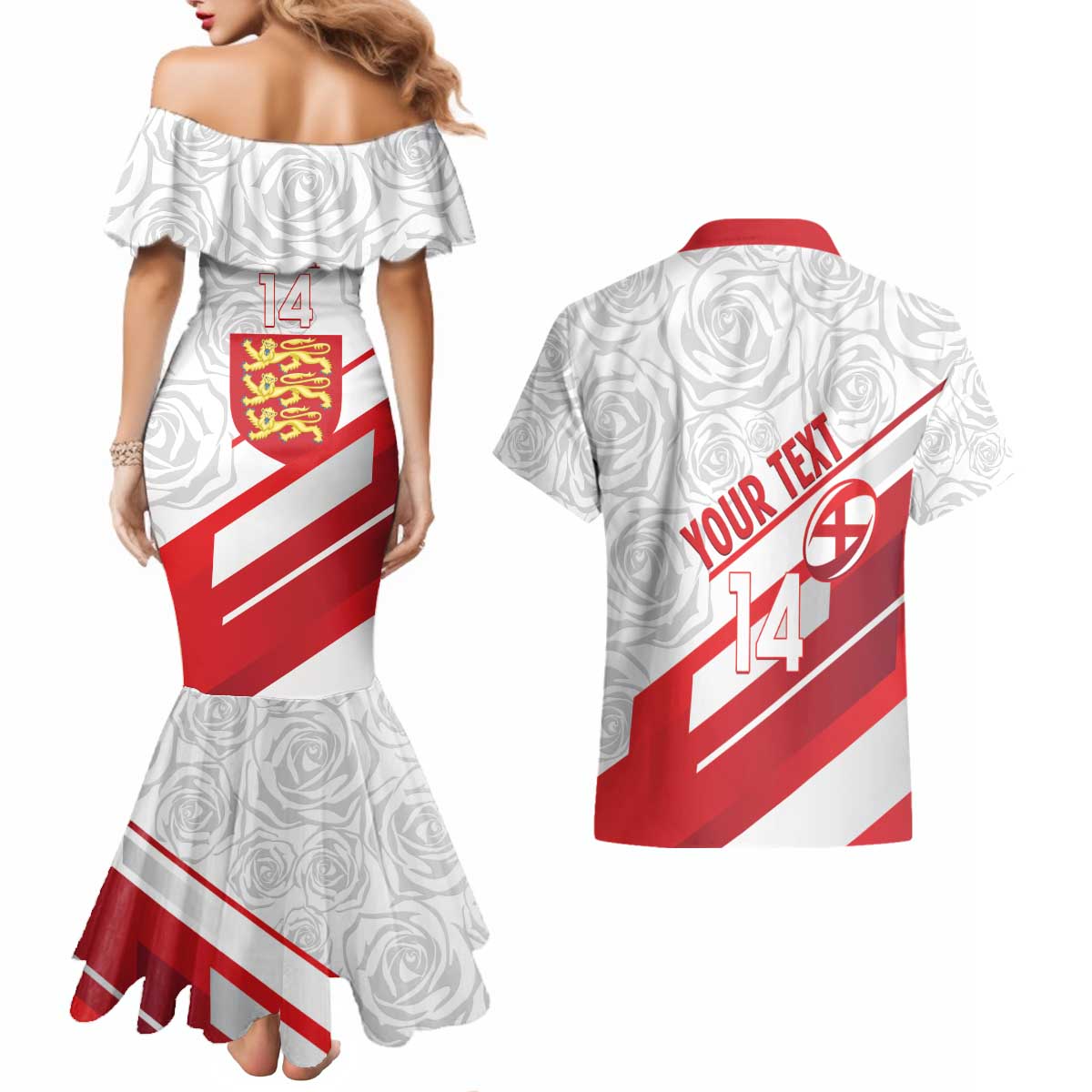 England Rugby Custom Couples Matching Mermaid Dress and Hawaiian Shirt 2025 Come On Red Roses - Wonder Print Shop