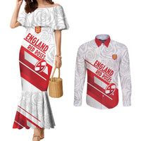 England Rugby Custom Couples Matching Mermaid Dress and Long Sleeve Button Shirt 2025 Come On Red Roses - Wonder Print Shop