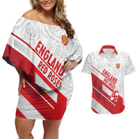 England Rugby Custom Couples Matching Off Shoulder Short Dress and Hawaiian Shirt 2025 Come On Red Roses - Wonder Print Shop