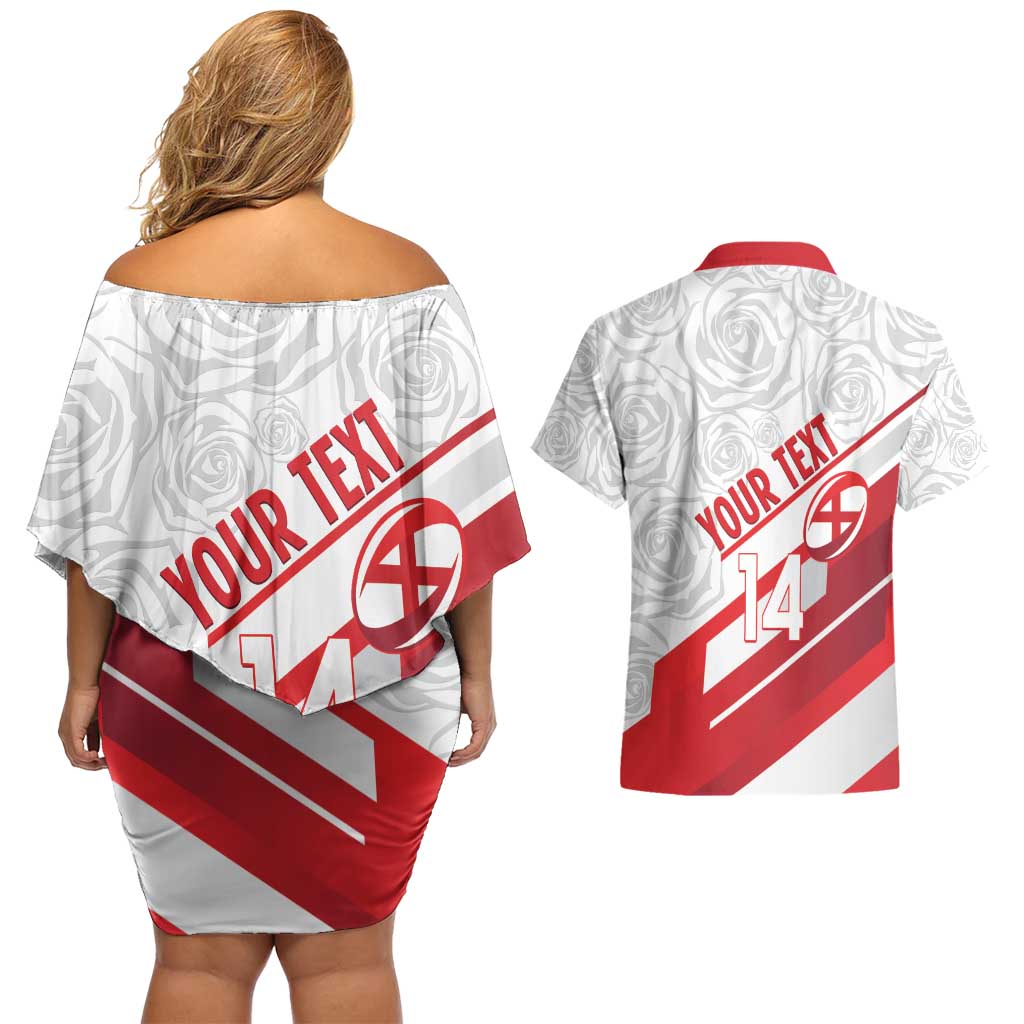 England Rugby Custom Couples Matching Off Shoulder Short Dress and Hawaiian Shirt 2025 Come On Red Roses - Wonder Print Shop