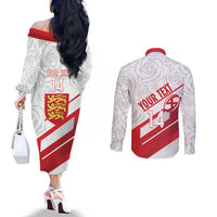 England Rugby Custom Couples Matching Off The Shoulder Long Sleeve Dress and Long Sleeve Button Shirt 2025 Come On Red Roses - Wonder Print Shop