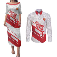 England Rugby Custom Couples Matching Puletasi and Long Sleeve Button Shirt 2025 Come On Red Roses - Wonder Print Shop