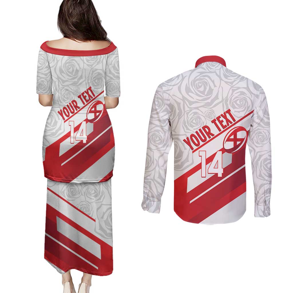 England Rugby Custom Couples Matching Puletasi and Long Sleeve Button Shirt 2025 Come On Red Roses - Wonder Print Shop