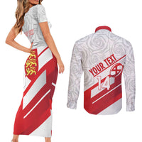 England Rugby Custom Couples Matching Short Sleeve Bodycon Dress and Long Sleeve Button Shirt 2025 Come On Red Roses - Wonder Print Shop