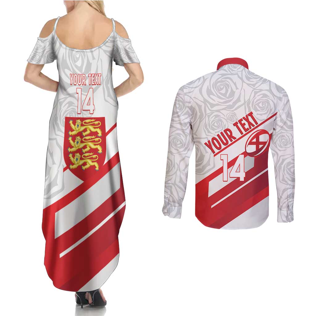 England Rugby Custom Couples Matching Summer Maxi Dress and Long Sleeve Button Shirt 2025 Come On Red Roses - Wonder Print Shop