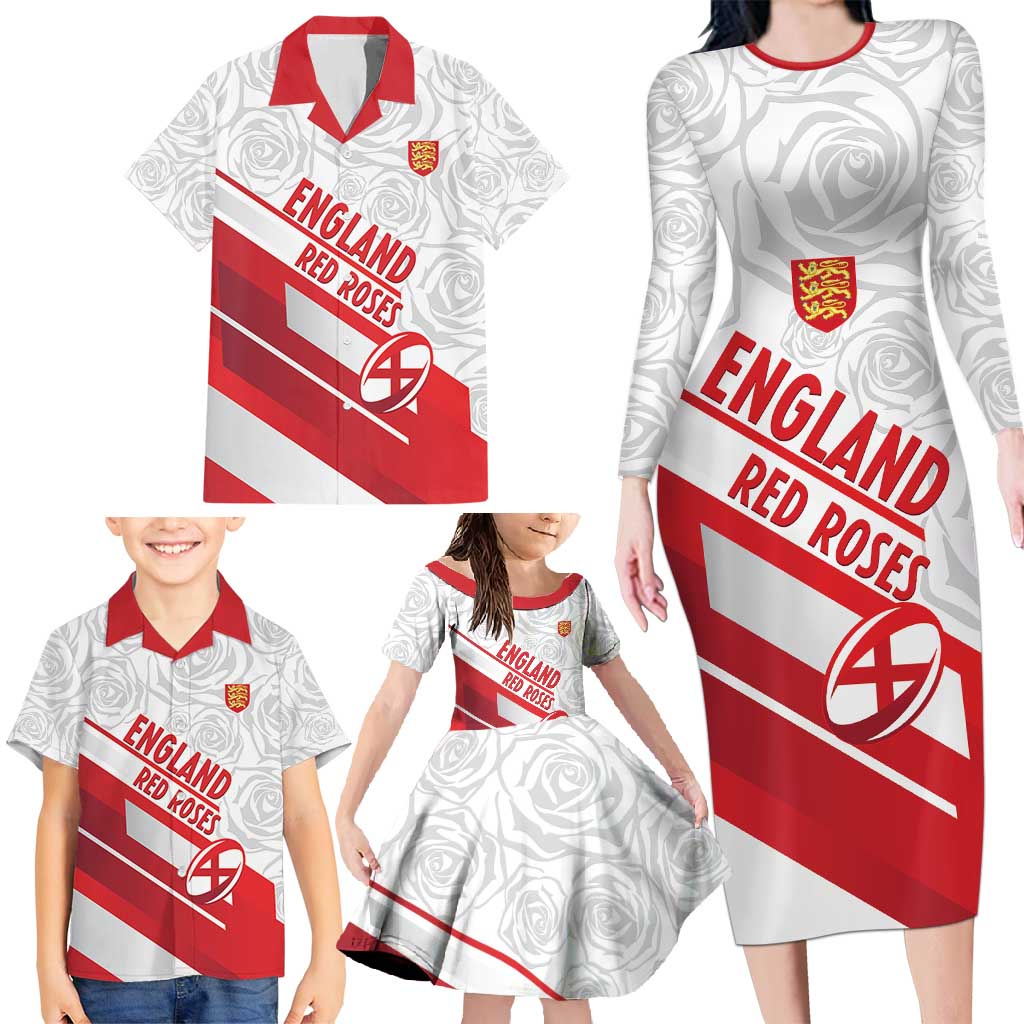 England Rugby Custom Family Matching Long Sleeve Bodycon Dress and Hawaiian Shirt 2025 Come On Red Roses - Wonder Print Shop