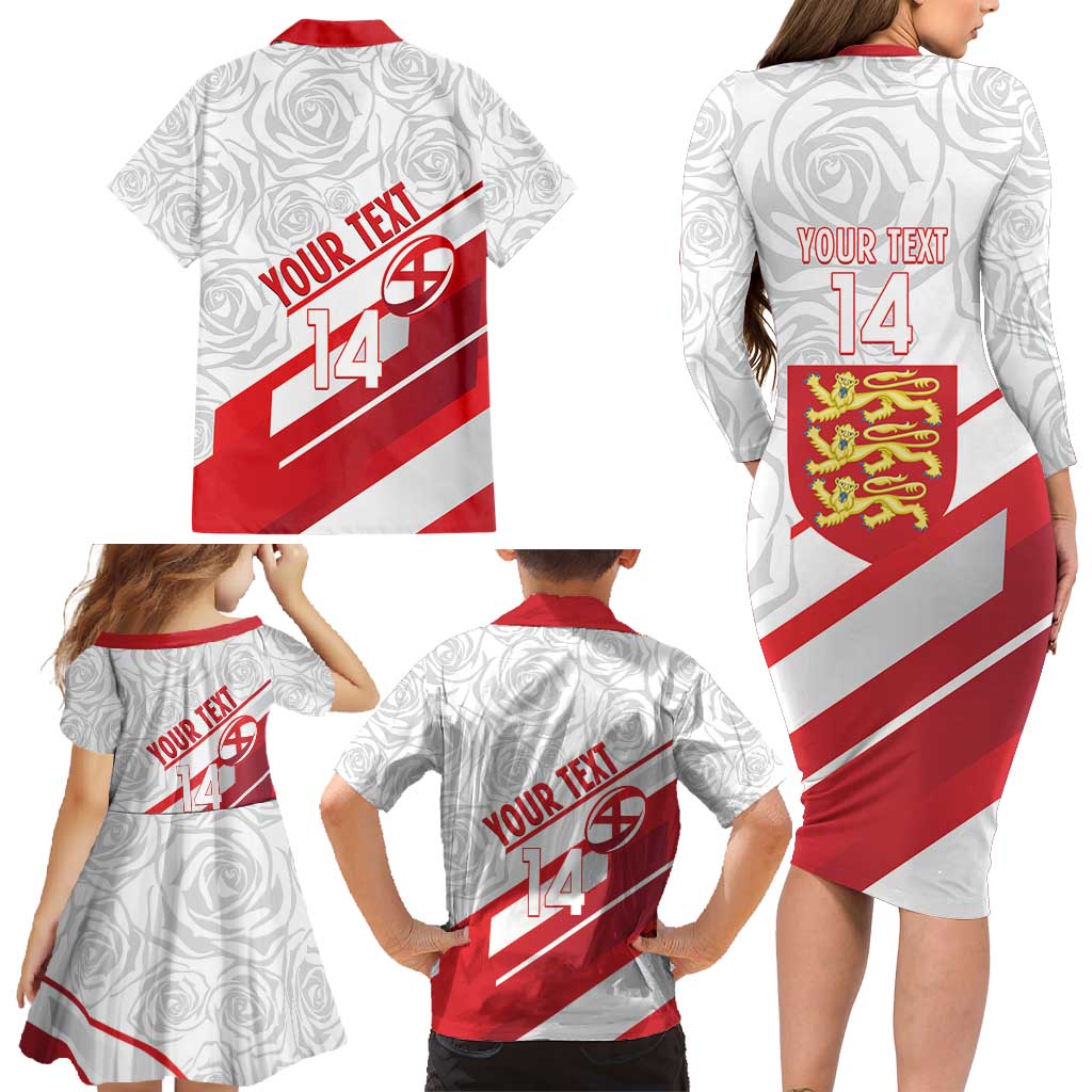 England Rugby Custom Family Matching Long Sleeve Bodycon Dress and Hawaiian Shirt 2025 Come On Red Roses - Wonder Print Shop