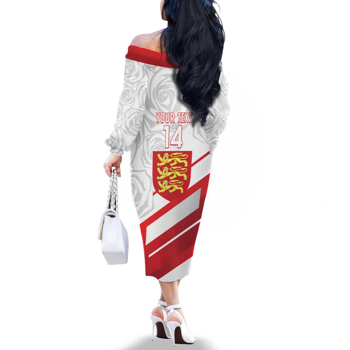 England Rugby Custom Family Matching Off The Shoulder Long Sleeve Dress and Hawaiian Shirt 2025 Come On Red Roses - Wonder Print Shop