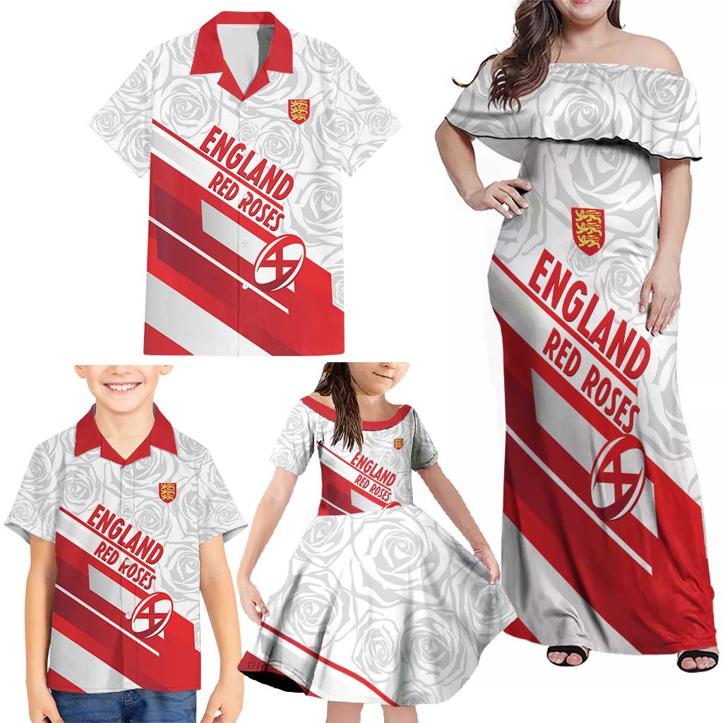 England Rugby Custom Family Matching Off Shoulder Maxi Dress and Hawaiian Shirt 2025 Come On Red Roses - Wonder Print Shop
