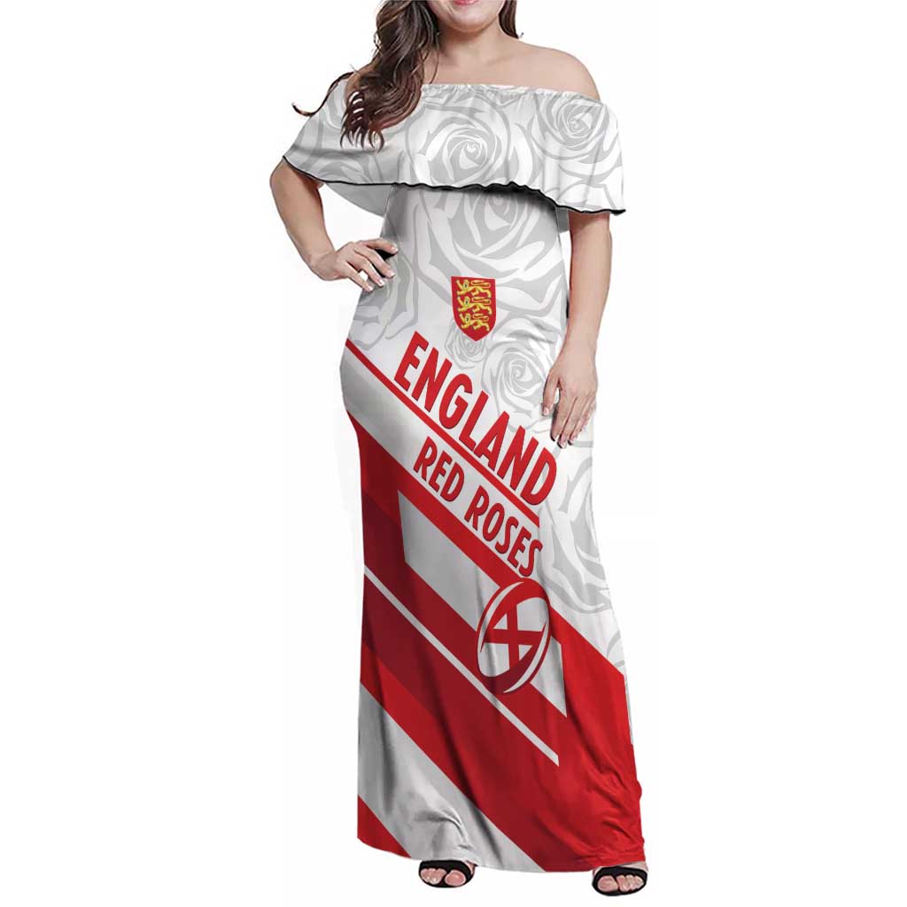England Rugby Custom Family Matching Off Shoulder Maxi Dress and Hawaiian Shirt 2025 Come On Red Roses - Wonder Print Shop
