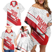 England Rugby Custom Family Matching Off Shoulder Short Dress and Hawaiian Shirt 2025 Come On Red Roses - Wonder Print Shop