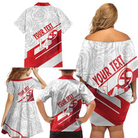England Rugby Custom Family Matching Off Shoulder Short Dress and Hawaiian Shirt 2025 Come On Red Roses - Wonder Print Shop