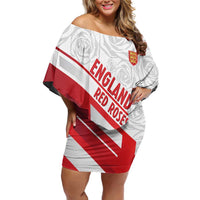 England Rugby Custom Family Matching Off Shoulder Short Dress and Hawaiian Shirt 2025 Come On Red Roses - Wonder Print Shop