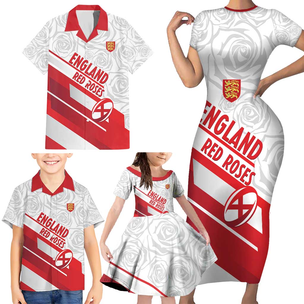 England Rugby Custom Family Matching Short Sleeve Bodycon Dress and Hawaiian Shirt 2025 Come On Red Roses - Wonder Print Shop