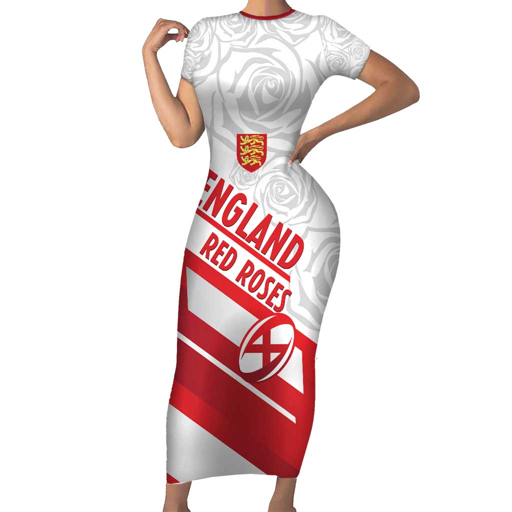 England Rugby Custom Family Matching Short Sleeve Bodycon Dress and Hawaiian Shirt 2025 Come On Red Roses - Wonder Print Shop