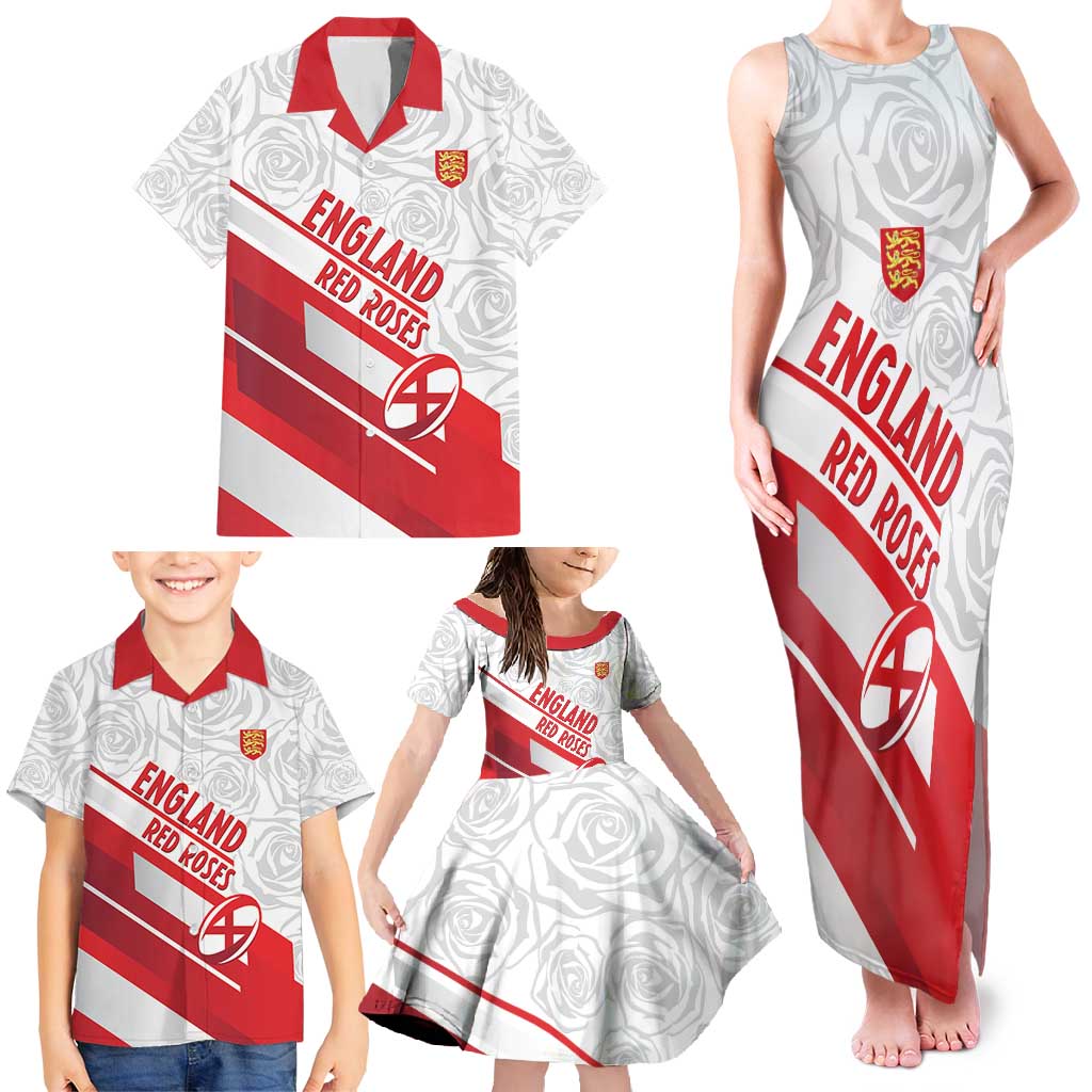 England Rugby Custom Family Matching Tank Maxi Dress and Hawaiian Shirt 2025 Come On Red Roses - Wonder Print Shop