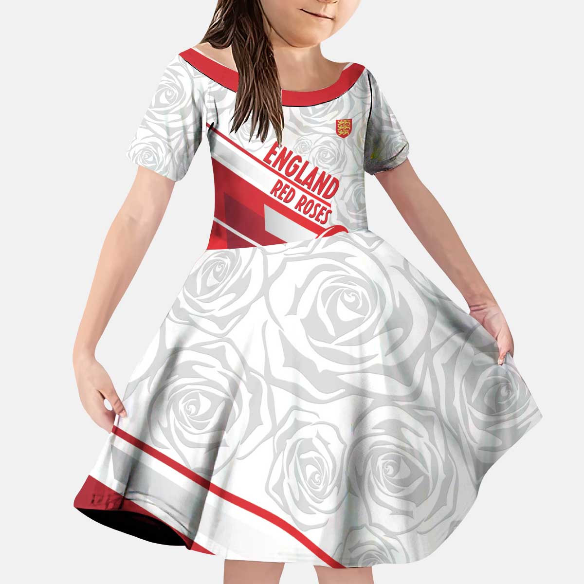 England Rugby Custom Kid Short Sleeve Dress 2025 Come On Red Roses - Wonder Print Shop