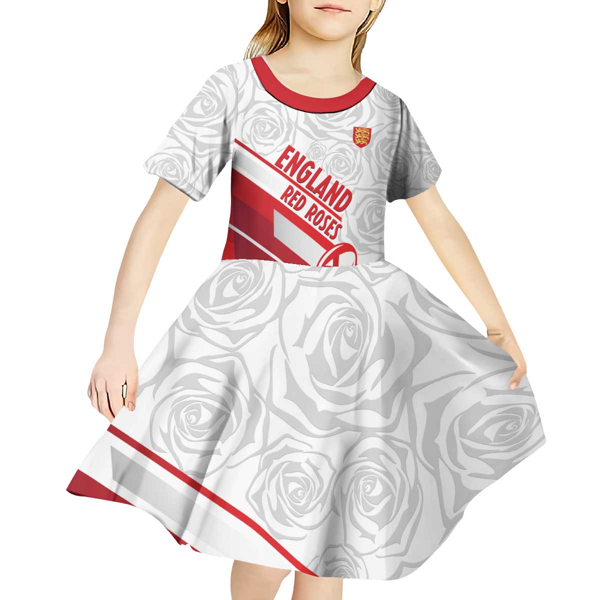 England Rugby Custom Kid Short Sleeve Dress 2025 Come On Red Roses - Wonder Print Shop