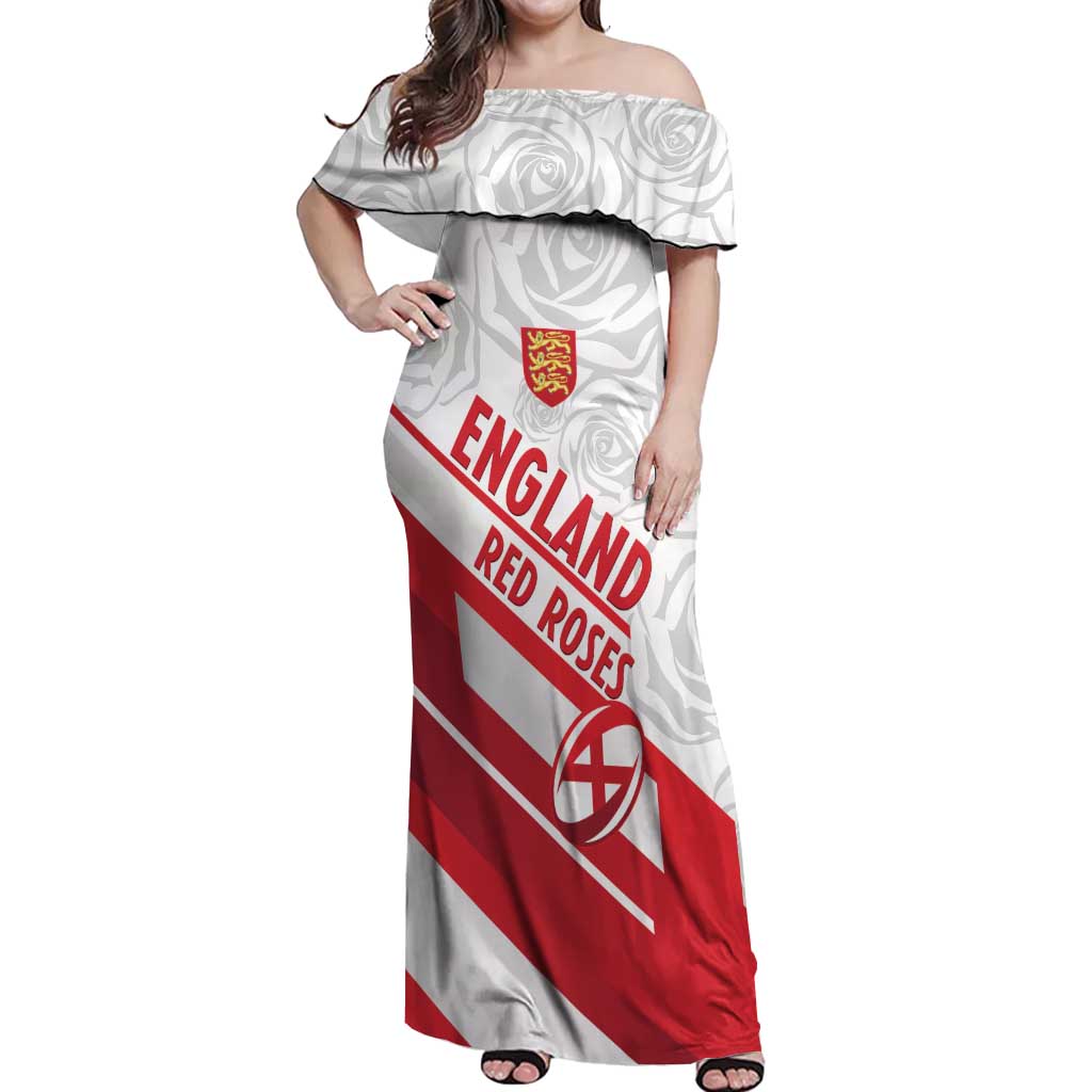 England Rugby Custom Off Shoulder Maxi Dress 2025 Come On Red Roses - Wonder Print Shop