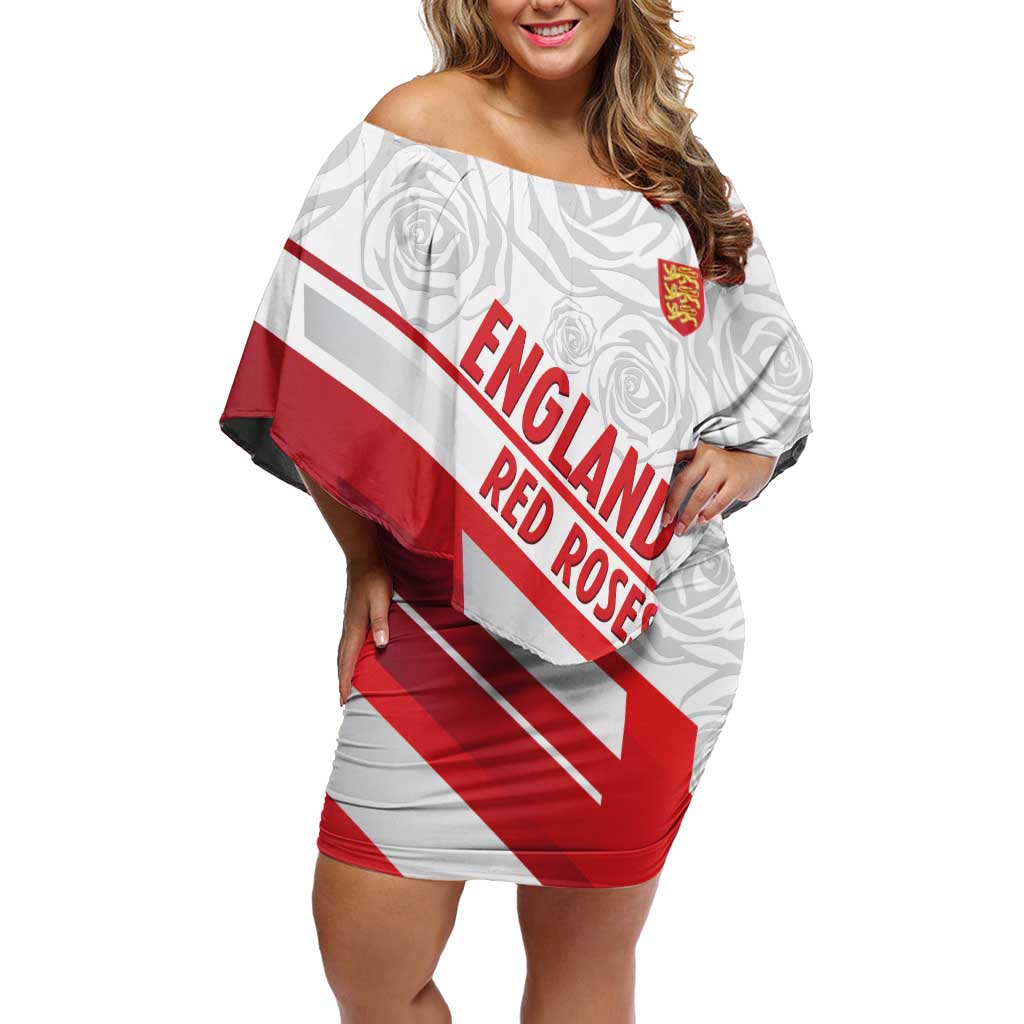 England Rugby Custom Off Shoulder Short Dress 2025 Come On Red Roses - Wonder Print Shop