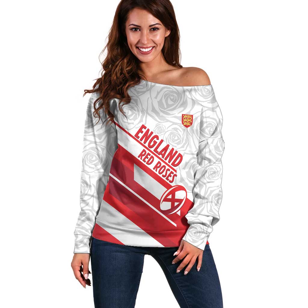 England Rugby Custom Off Shoulder Sweater 2025 Come On Red Roses - Wonder Print Shop