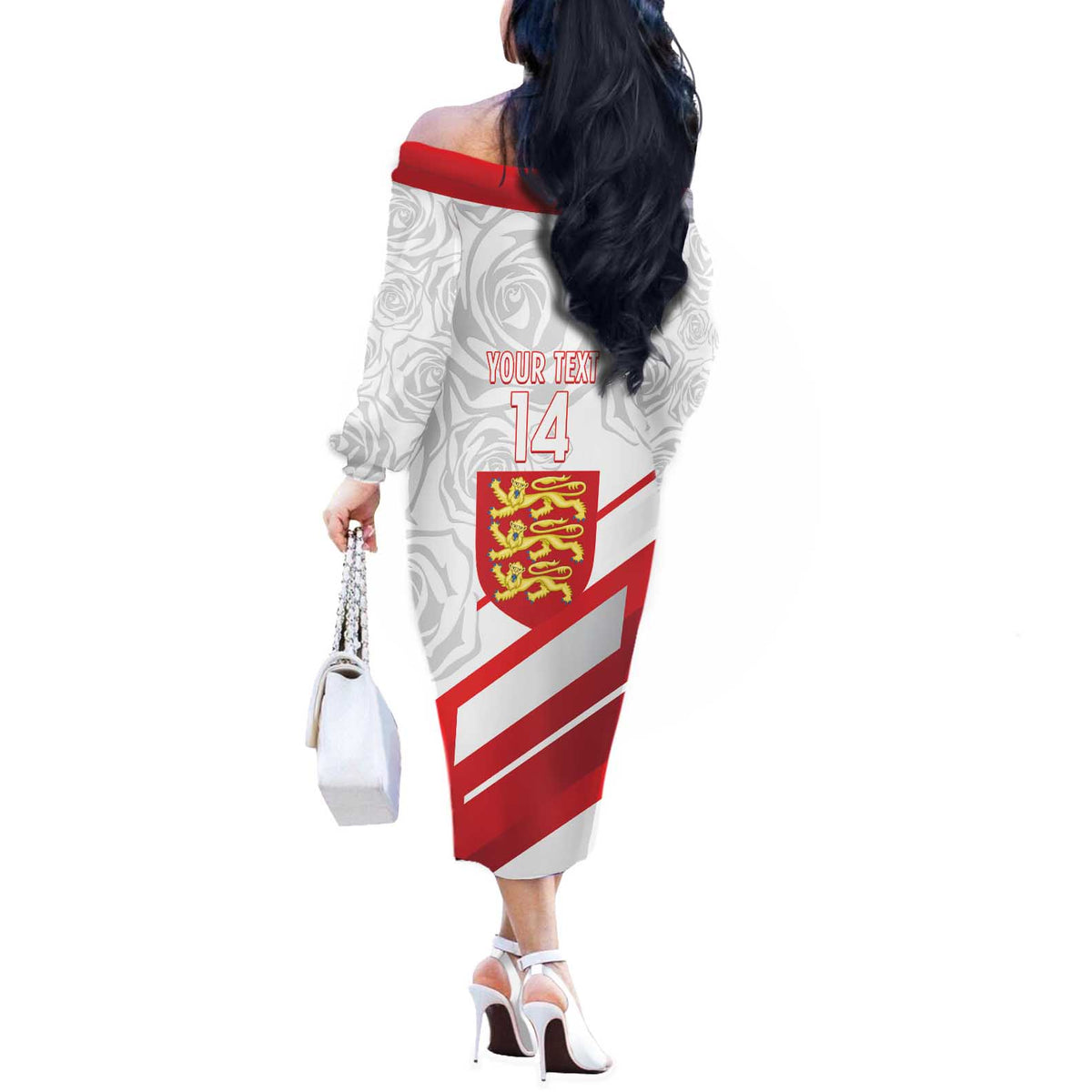 England Rugby Custom Off The Shoulder Long Sleeve Dress 2025 Come On Red Roses - Wonder Print Shop