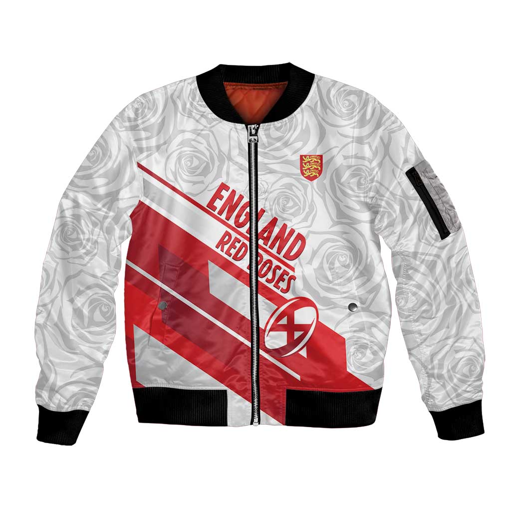 England Rugby Custom Sleeve Zip Bomber Jacket 2025 Come On Red Roses - Wonder Print Shop