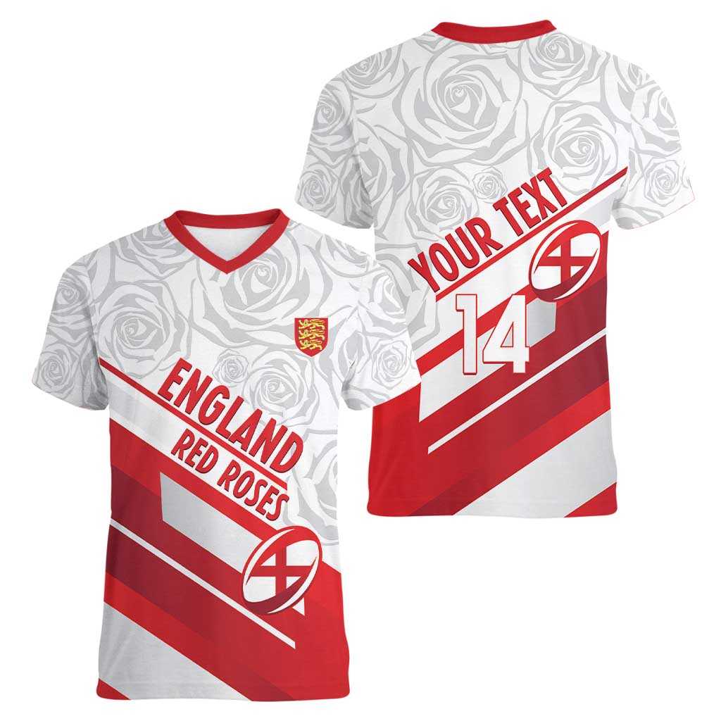 England Rugby Custom Women V-Neck T-Shirt 2025 Come On Red Roses - Wonder Print Shop