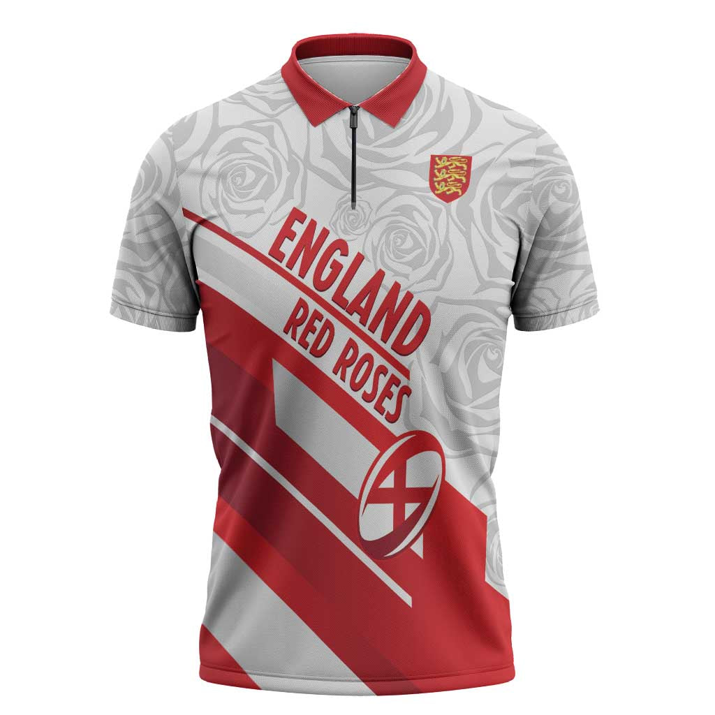 England Rugby Custom Zipper Polo Shirt 2025 Come On Red Roses - Wonder Print Shop