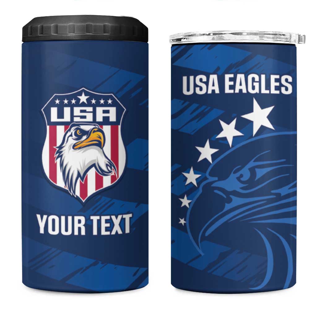 United States Rugby Custom 4 in 1 Can Cooler Tumbler USA Eagle Go Champions - Wonder Print Shop