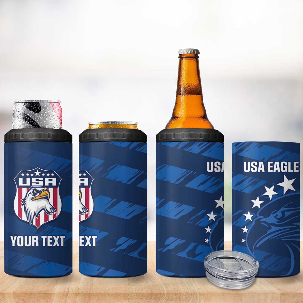 United States Rugby Custom 4 in 1 Can Cooler Tumbler USA Eagle Go Champions - Wonder Print Shop