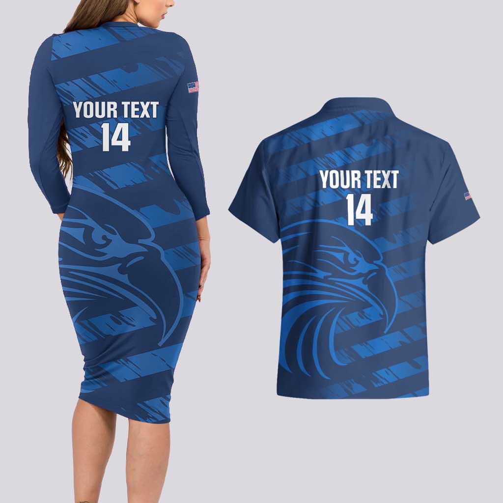 United States Rugby Custom Couples Matching Long Sleeve Bodycon Dress and Hawaiian Shirt USA Eagle Go Champions - Wonder Print Shop