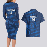 United States Rugby Custom Couples Matching Long Sleeve Bodycon Dress and Hawaiian Shirt USA Eagle Go Champions - Wonder Print Shop