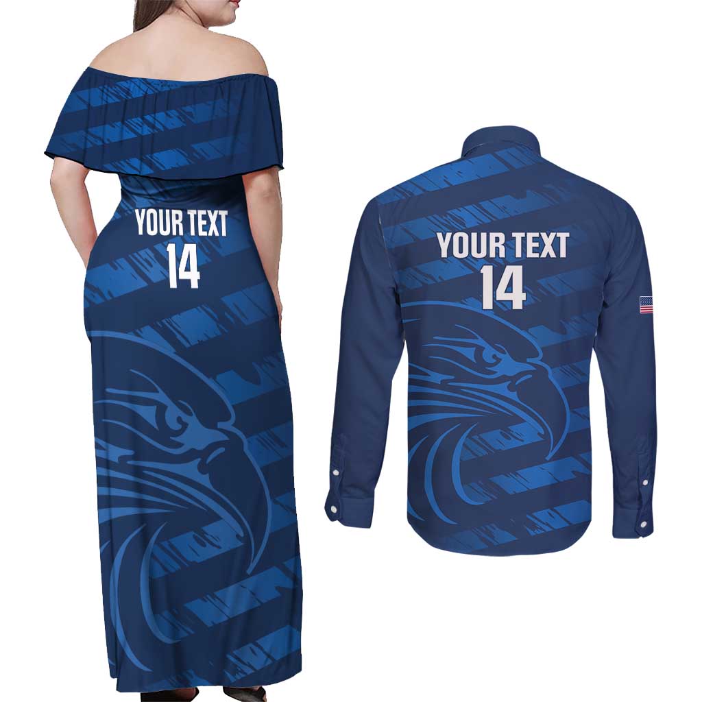 United States Rugby Custom Couples Matching Off Shoulder Maxi Dress and Long Sleeve Button Shirt USA Eagle Go Champions - Wonder Print Shop