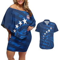 United States Rugby Custom Couples Matching Off Shoulder Short Dress and Hawaiian Shirt USA Eagle Go Champions - Wonder Print Shop