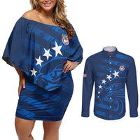 United States Rugby Custom Couples Matching Off Shoulder Short Dress and Long Sleeve Button Shirt USA Eagle Go Champions - Wonder Print Shop