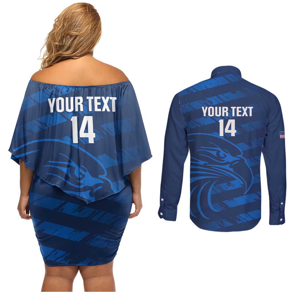 United States Rugby Custom Couples Matching Off Shoulder Short Dress and Long Sleeve Button Shirt USA Eagle Go Champions - Wonder Print Shop